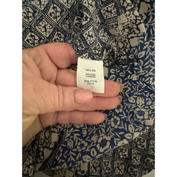 Madewell Silk Blouse Size 8 Silk Blue Spaghetti Moroccan Print Boho Festival - Picture 8 of 12